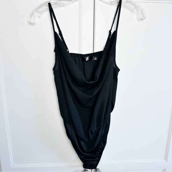 Missguided Black Drape Front Bodysuit 4 Adjustable Straps - Picture 2 of 11